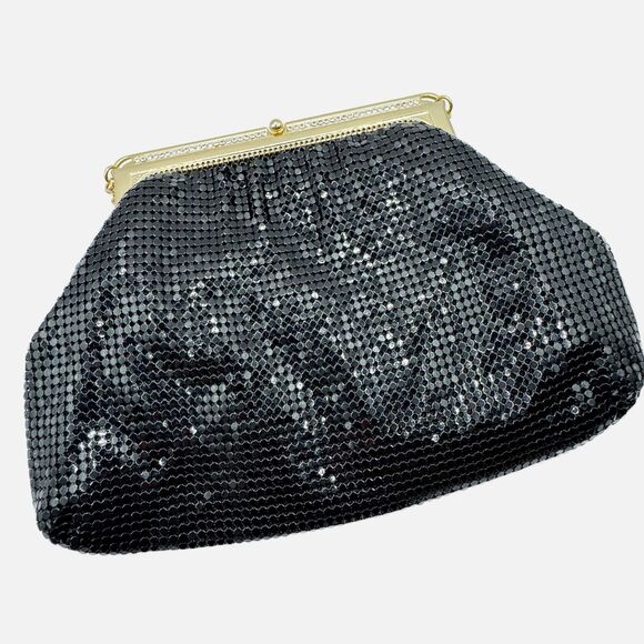 Whiting & Davis Vtg Black Mesh Evening Bag Rhinestone Chain Strap Formal NEW Tag - Picture 2 of 15